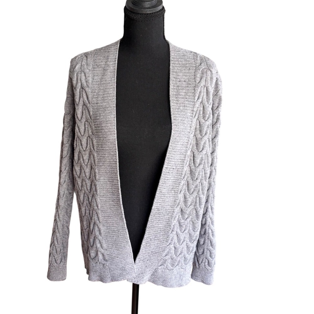 Cyrus Womens Gray Cable Knit Open Front Cardigan Sweater Textured Medium Chic